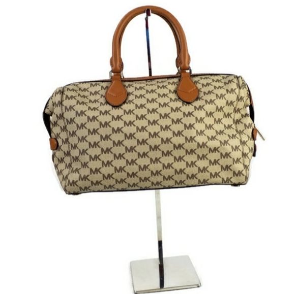 Michael Kors Grayson Large Convertible Satchel Bag MK Signature Logo PVC Natural - Picture 4 of 16